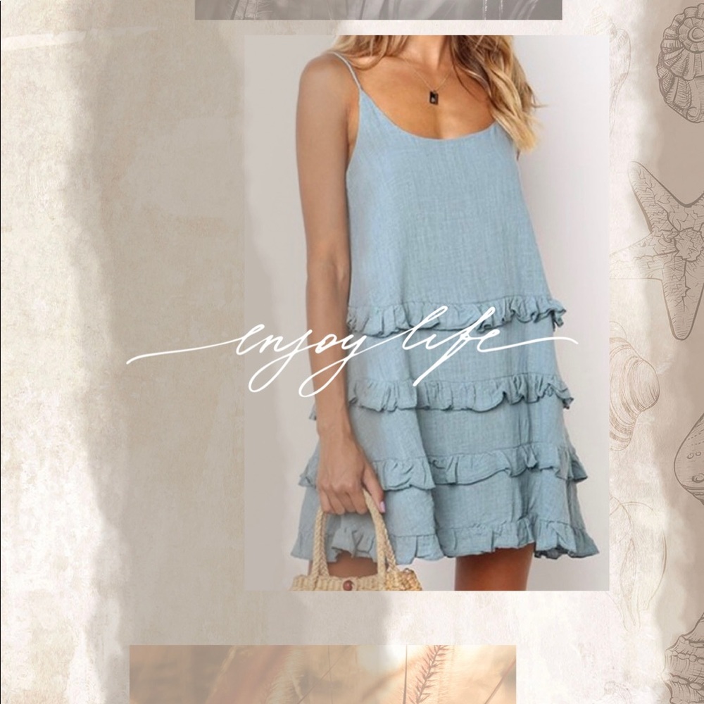 Blue Tiered Ruffle Sleeveless Dress